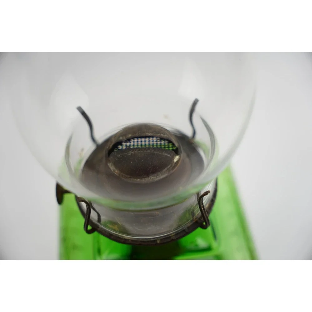P&A MFG‎ Waterbury CONN Vintage Green Glass Oil Hurricane Kerosene Lamp Embossed